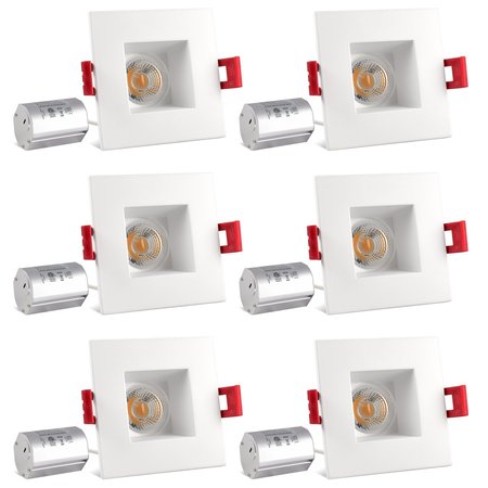 LUXRITE 2 Inch Square LED Recessed Downlights 8W 600LM 5000K Bright White Dimmable 6-Pack LR23279-6PK